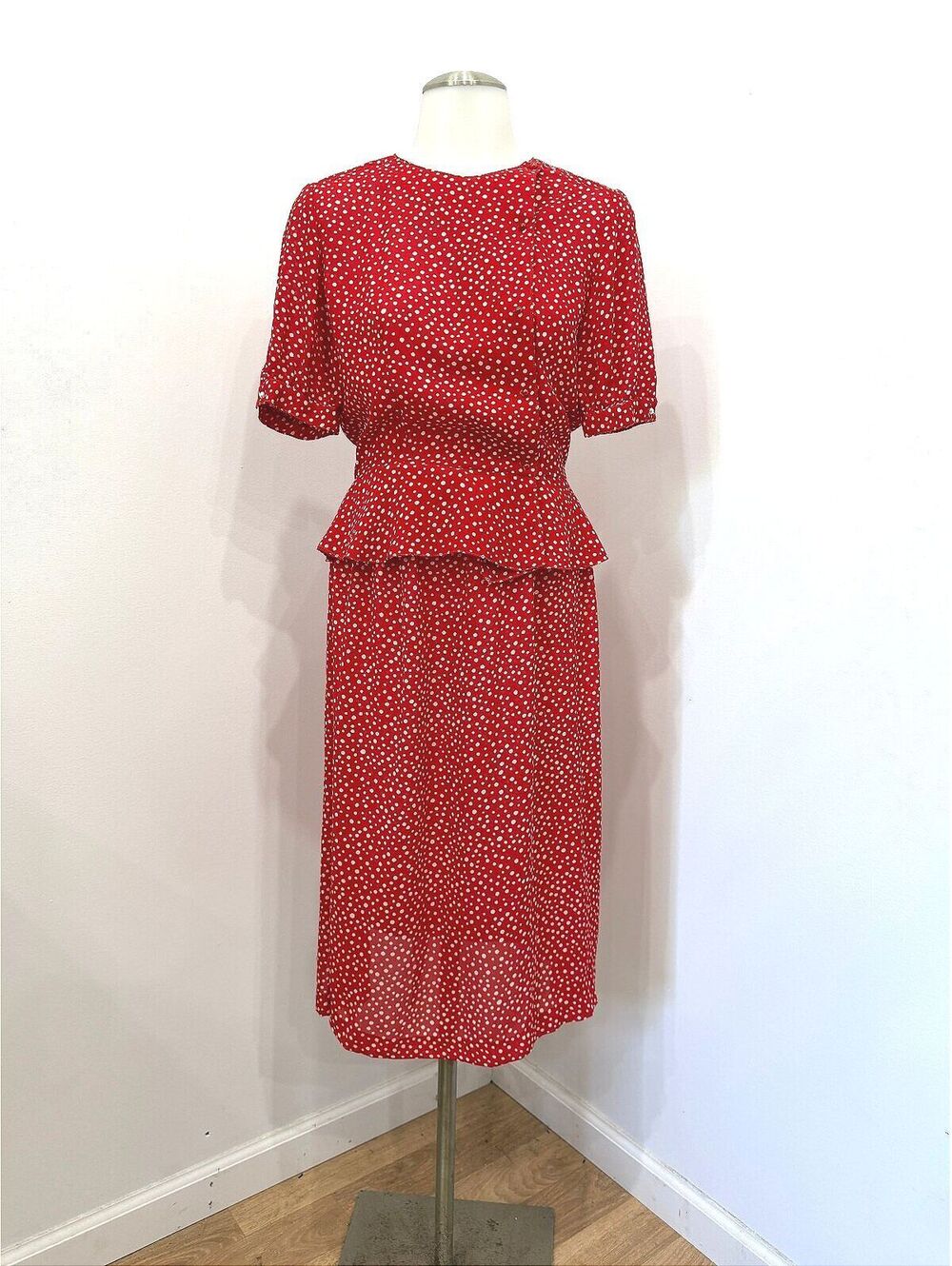 Jonathan Martin Red Polka Dot Peplum Dress Suit Size 9/10